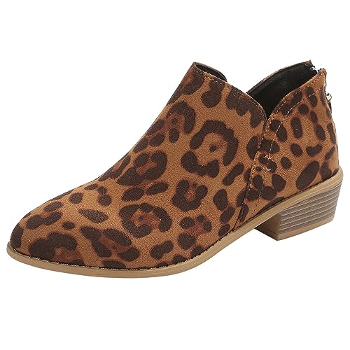 Anfuffjie Niedrige Damen Cowboy Stiefel Wildleder Western Ankle Boots V Cut Wide Fit Runde Zehe Zurück Reißverschluss (009 Leopard, Erwachsene, Damen, 43, Numerisch, EU Schuhgrößensystem, M) von Anfuffjie