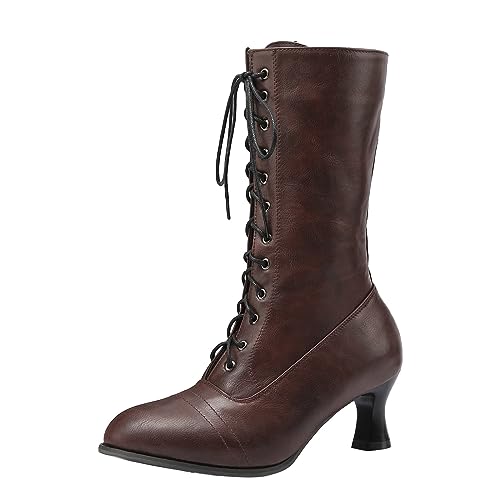 Anfuffjie Viktorianische Damenstiefel Retro Mittelalterlich Gotisch Damenstiefel Steampunk Beer Festival (013 Braun, Erwachsene, Damen, 39, Numerisch, EU Schuhgrößensystem, M) von Anfuffjie