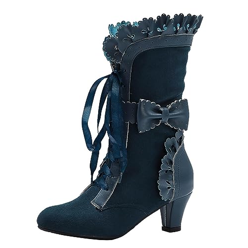 Anfuffjie Viktorianische Damenstiefel Retro Mittelalterlich Gotisch Damenstiefel Steampunk Beer Festival (014 Blau, Erwachsene, Damen, 35, Numerisch, EU Schuhgrößensystem, M) von Anfuffjie