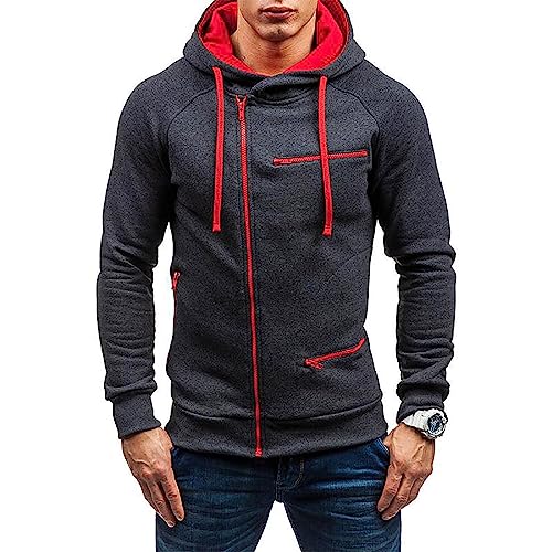 Angbater Herren Casual Langarm Hoodies Full Zip Samt Sweatshirt M-3XL, Grau, Rot, M von Angbater