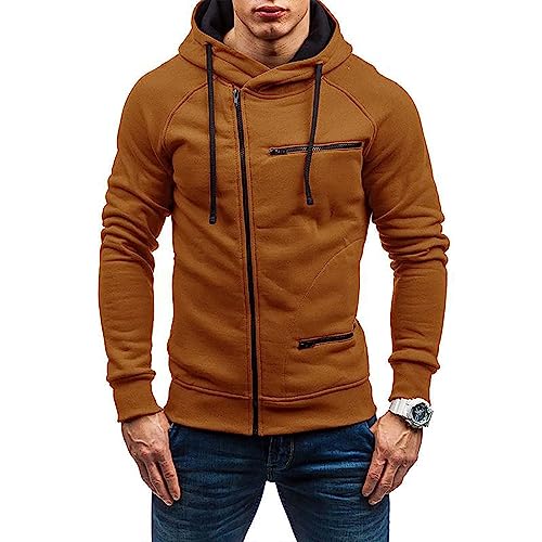 Angbater Herren Casual Langarm Hoodies Full Zip Samt Sweatshirt M-3XL, braun, XL von Angbater