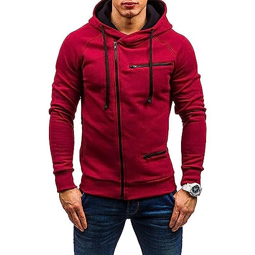 Angbater Herren Casual Langarm Hoodies Full Zip Samt Sweatshirt M-3XL, rot, L von Angbater