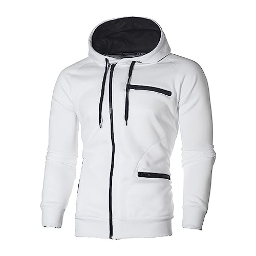 Angbater Herren Casual Langarm Hoodies Full Zip Samt Sweatshirt M-3XL, weiß, L von Angbater