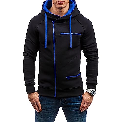 Angbater Herren Casual Langarm Hoodies Full Zip Samt Sweatshirt M-3XL, schwarzblau, M von Angbater