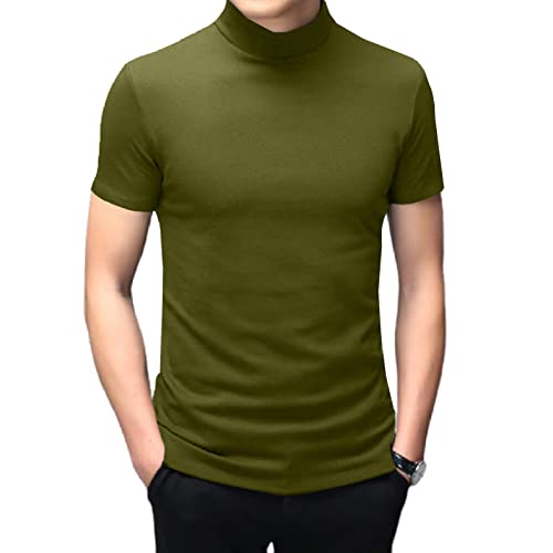 Herren Mode Mock Rollkragen T-Shirts Langarm Pullover Pullover Basic Designed Unterhemd Slim Fit Top, Grün Kurz, L von Angbater