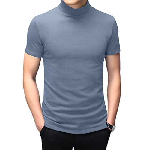 Herren Mode Mock Rollkragen T-Shirts Langarm Pullover Sweater Basic Designed Unterhemd Slim Fit Top, Grau-blaue Shorts, Klein von Angbater