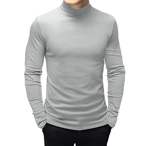 Herren Mode Mock Rollkragen T-Shirts Langarm Pullover Sweater Basic Designed Unterhemd Slim Fit Top, Lightgrey, 3X-Groß von Angbater