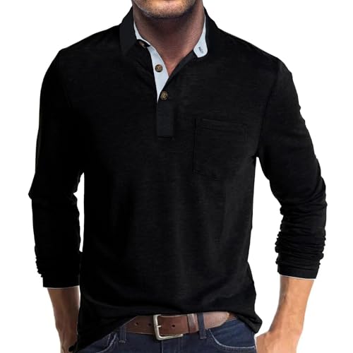 Herren Polo Shirt Basic Tees Kurzärmelig Oberteile Lässig Hemd Baumwolle Knopf Leichtes Weich Stretch von Angbater