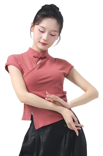 Angcoco Damen Chinesisches Mandarin-Oberteil mit Flügelärmeln von Angcoco