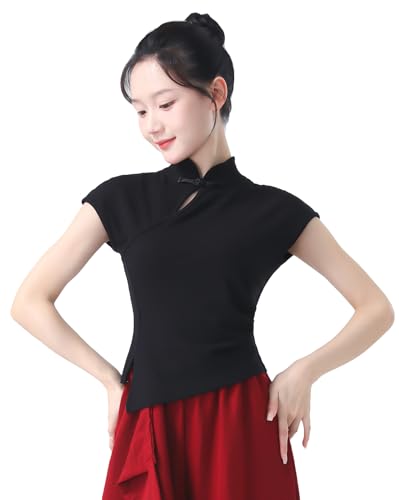 Angcoco Damen Chinesisches Mandarin-Oberteil mit Flügelärmeln von Angcoco