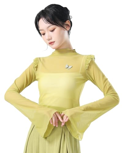 Angcoco Elegante langärmelige Mesh-Blusenoberteile mit Stehkragen für Damen von Angcoco