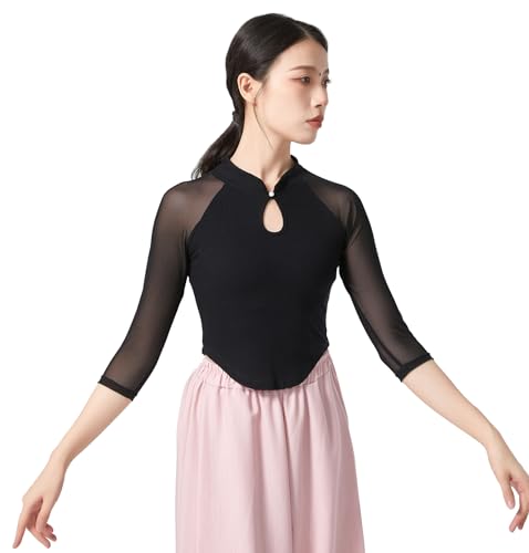 Angcoco Langärmelige Mesh-Oberteile mit traditionellem chinesischem Mandarinkragen für Damen von Angcoco