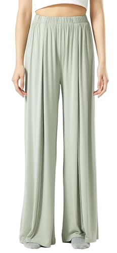 Angcoco Locker sitzende Damenhose mit gerüschter Taille, weitem Bein von Angcoco