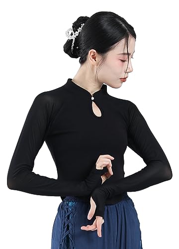 Angcoco Traditionelle chinesische Langarmblusen-Tops mit Daumenlöchern für Damen von Angcoco