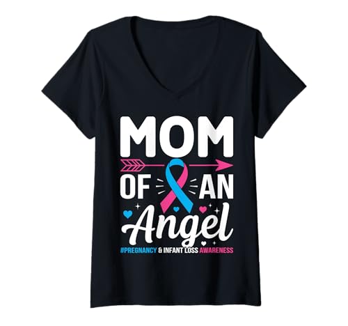 Damen Mom of an Angel Schwangerschaft Säugling Loss Awareness T-Shirt mit V-Ausschnitt Damen Mom of an Angel Schwangerschaft Säugling Loss Awareness T-Shirt mit V-Ausschnitt von Angel Baby Awareness Apparel