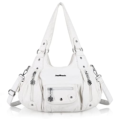 Angel Barcelo Damen Geldbörsen und Handtaschen PU Leder Schultertasche Mode Hobo-Taschen für Mädchen, Weiß von Angel Barcelo