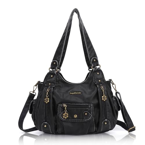 Angel Barcelo Damen Geldbörsen und Handtaschen PU Leder Umhängetasche Mode Hobo Taschen für Mädchen, Schwarz-1 von Angel Barcelo