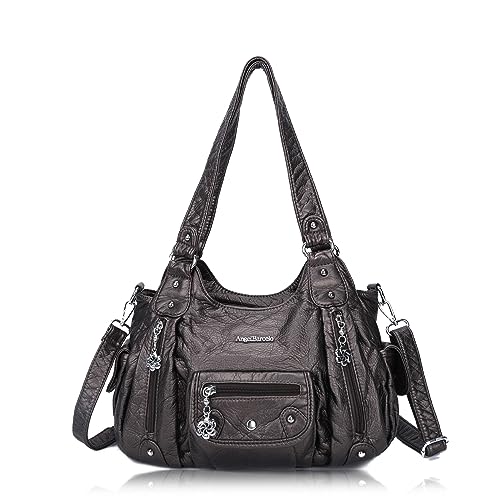 Angel Barcelo Damen Geldbörsen und Handtaschen PU Leder Umhängetasche Mode Hobo Taschen für Mädchen, Zinn von Angel Barcelo