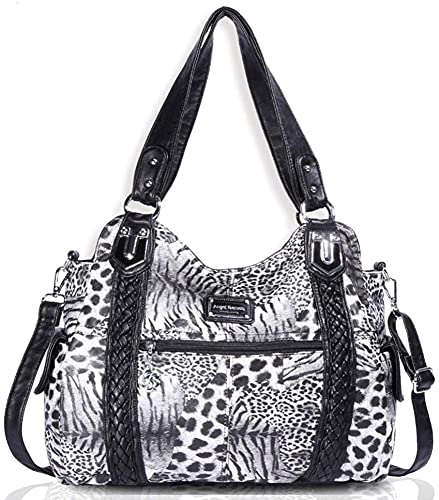 Angel Barcelo Geräumige modische Hobo-Damen-Handtaschen, Damen-Geldbörse, Umhängetasche, Umhängetasche, gewaschenes Leder, leopardenmuster, Large von Angel Barcelo