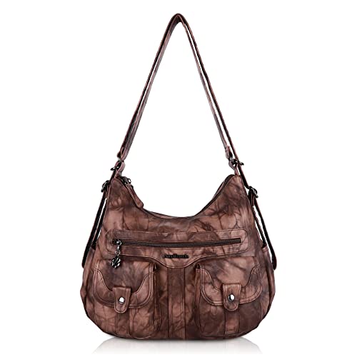 Angel Barcelo Multifunktionale, weiche Leder-Handtasche für Damen, Schultertasche, Hobo-Rucksack, Umhängetasche mit Reißverschluss und Tasche, Fashion Brown, Einheitsgröße von Angel Barcelo