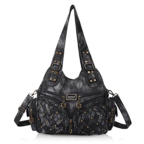 Angel Barcelo Roomy Fashion Hobo Damen-Handtaschen, Umhängetasche, Handtasche, gewaschenes Leder, schwarz grau, Einheitsgröße von Angel Barcelo