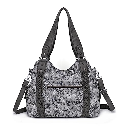 Angel Barcelo Roomy Fashion Hobo Damen Handtaschen Damen Geldbörse Umhängetasche Schultertasche Tote Gewaschene Ledertasche, P-grau von Angel Barcelo