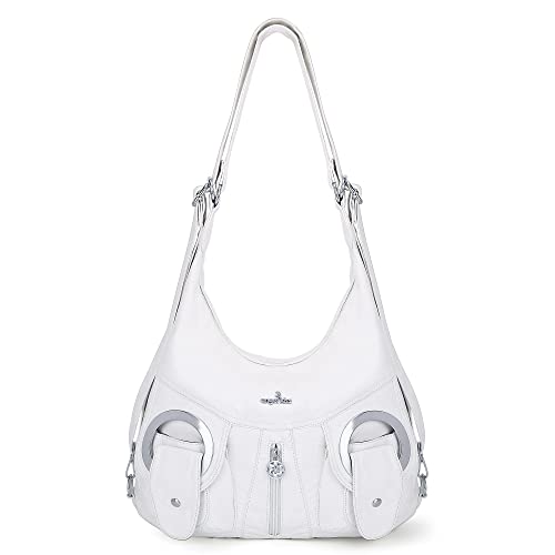 Hobo Damen Handtaschen aus weichem gewaschenem Leder, geräumig, mehrere Taschen, Street Damen Schultertasche Mode Satchel Bag, Angelkiss#w6802#n162#34white, von Angel Barcelo