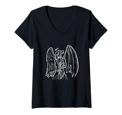 Damen Engel Dämon Tod Engel Dämon Fanatiker T-Shirt mit V-Ausschnitt von Angel Demon Death Angel Wings, Monster, Devil