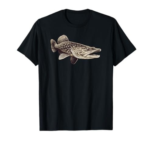 Hecht im Wasser fischen Zeichnung für Herren Damen Kinder T-Shirt von Angel Fishing, lustige Sprüche