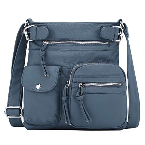 Angel Kiss Crossbody-Taschen für Damen, gewaschenes Leder, Schultertaschen, mehrere Taschen, weiche Hobo-Geldbörsen und mittelgroße Handtaschen, #12 Marineblau von Angel Kiss