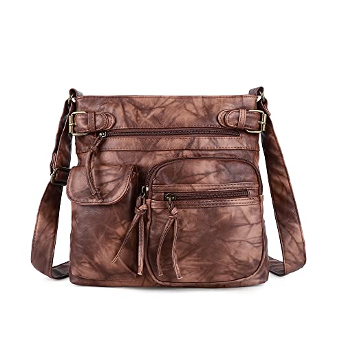 Angel Kiss Crossbody-Taschen für Damen, gewaschenes Leder, Schultertaschen, mehrere Taschen, weiche Hobo-Geldbörsen und mittelgroße Handtaschen, 1braun von Angel Kiss