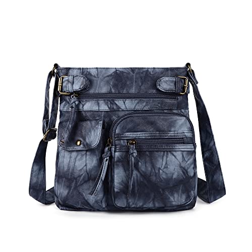 Angel Kiss Umhängetaschen für Damen, gewaschenes Leder, mehrere Taschen, weiche Hobo-Geldbörsen und mittelgroße Handtaschen, 1j.blue von Angel Kiss