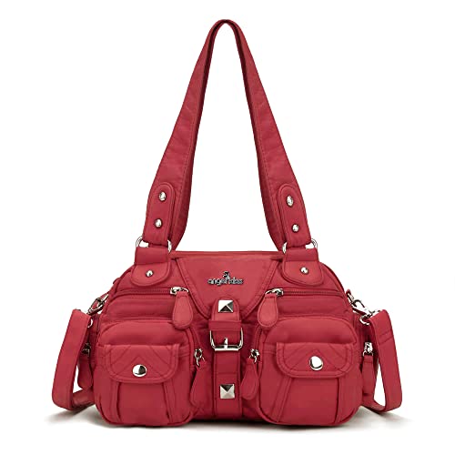 Angel Kiss Crossbody und Schultertaschen für Frauen aus veganem Leder mit mehreren Taschen, weiche Hobo-Geldbörsen, abnehmbarer Riemen, #69Rot von Angel Kiss