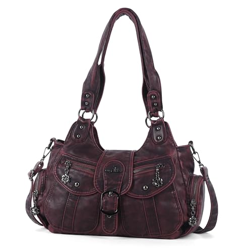 Angel Kiss Damen Handtasche Schultertasche Retro Vegane Ledertaschen Henkeltasche Tasche Vintage Weiches Mittel Geräumige Umhängetasche für Frauen mit Abnehmbar Schulterriemen von Angel Kiss