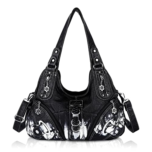 Angel Kiss Damen Schultertasche Hobo Tasche Umhängetaschen Schlusstaschen Henkeltaschen weiches PU Leder mit Reißver Handtasche Viele Fächer tolle für Frauen Schwarz von Angel Kiss