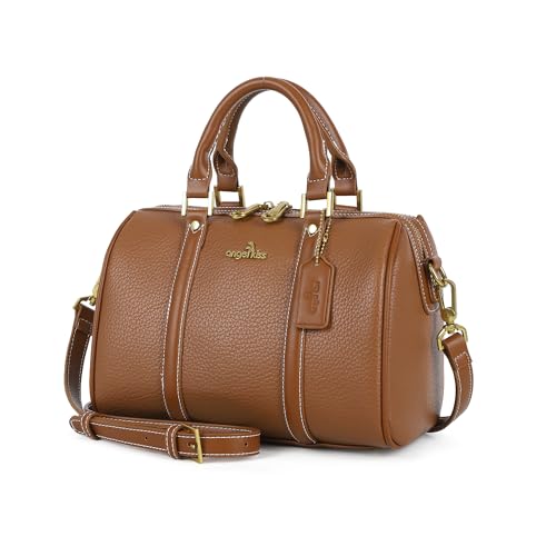 Angel Kiss Damen-Umhängetasche, Geldbörsen und Handtaschen, veganes Leder, Boston Barrel Bag mit Tragegriff oben, Schultertasche mit Crossbody-Gurt, Braun von Angel Kiss