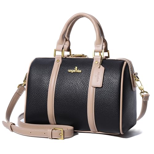 Angel Kiss Damen-Umhängetasche, Geldbörsen und Handtaschen, veganes Leder, Boston Barrel Bag mit Tragegriff oben, Schultertasche mit Crossbody-Gurt, Schwarz 2 von Angel Kiss