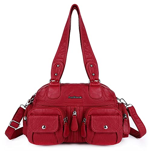 Angel Kiss Frauen Handtaschen Schultertaschen Gewaschen Leder Satchel Tote Bag Mutipocket Hobo Geldbörse, -1#6031#24red von Angel Kiss