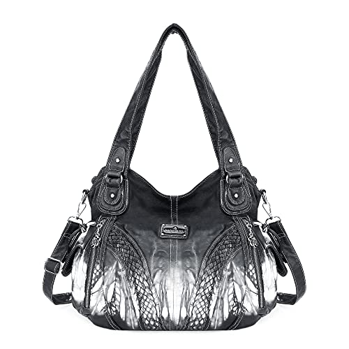 Angel Kiss Geldbörsen und Handtaschen Damen Mode Tragetasche Schultertaschen Top Griff Satchel Geldbörsen Gewaschenes Kunstleder Handtasche, Z-grau, 13.8 * 4.7 * 11.8 inches von Angel Kiss