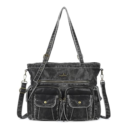 Angel Kiss Handtasche Damen Schultertasche Multifunktionale Umhängetaschen Gewaschenes Hobo-Taschen aus weichem Leder von Angel Kiss