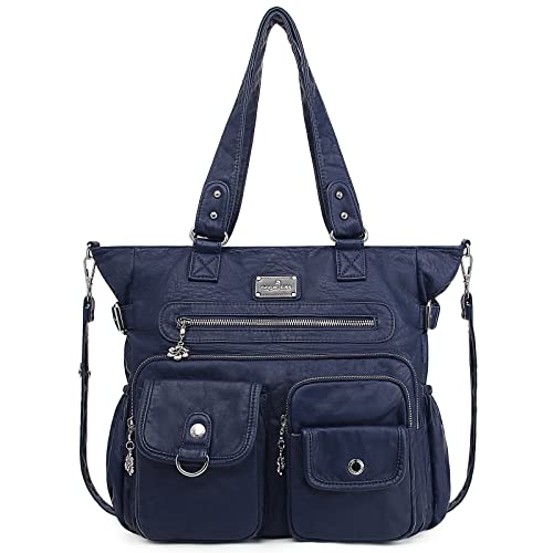 Angel Kiss Handtasche Damen Schultertasche Multifunktionale Umhängetaschen Gewaschenes Veganes Leder Wasserdicht mit Reißver Schlusstaschen von Angel Kiss