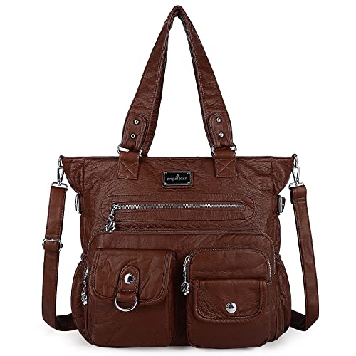 Angel Kiss Handtasche Damen Schultertasche Multifunktionale Umhängetaschen Gewaschenes Veganes Leder Wasserdicht mit Reißver Schlusstaschen von Angel Kiss