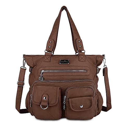 Angel Kiss Handtasche Damen Schultertasche Multifunktionale Umhängetaschen Gewaschenes Veganes Leder Wasserdicht mit Reißver Schlusstaschen von Angel Kiss