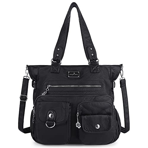 Angel Kiss Handtasche Damen Schultertasche Multifunktionale Umhängetaschen Gewaschenes Veganes Leder Wasserdicht mit Reißver Schlusstaschen von Angel Kiss