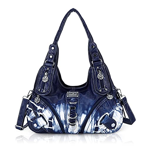 Angel Kiss Handtasche Damen Schultertasche Multifunktionale Umhängetaschen PU Leder mit Reißver Schlusstaschen (Tie Dye Blau) von Angel Kiss