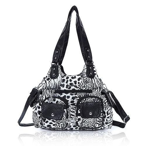 Angel Kiss Handtaschen für Frauen Große Tote Hobo Bag Weiches PU-Leder Multi-Tasche Schultertasche Top Griff Handtasche, B-schwarz von Angel Kiss