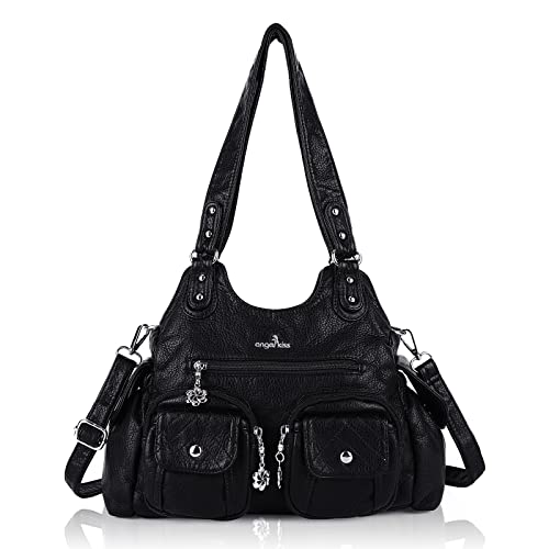 Angel Kiss Handtaschen für Frauen Hobo-Taschen für große Tragetasche weiches PU-Leder Multi-Taschen Umhängetasche Top Griff Handtasche, schwarz von Angel Kiss