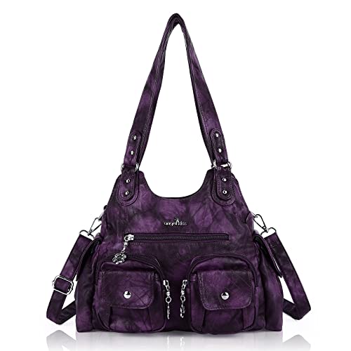 Angel Kiss Handtaschen für Frauen Hobo-Taschen für große Tragetasche weiches PU-Leder Multi-Taschen Umhängetasche Top Griff Handtasche, violett von Angel Kiss