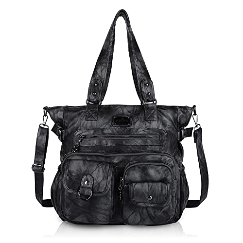 Angel Kiss Hobo Handtaschen für Damen, weiches PU-Leder, Schultertasche, große Damen, Hobo-Geldbörsen, modischer Griff, schwarz grau, Einheitsgröße von Angel Kiss