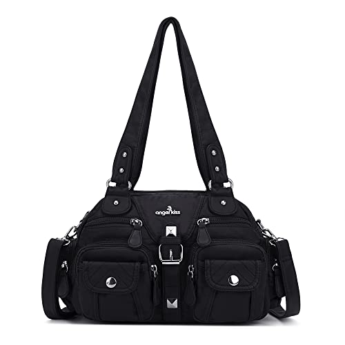 Angel Kiss Kleine Geldbörse für Frauen Crossbody und Schultertaschen Multipocket Soft Hobo Geldbörsen Abnehmbarer Riemen Leder Handtaschen, #10Schwarz von Angel Kiss